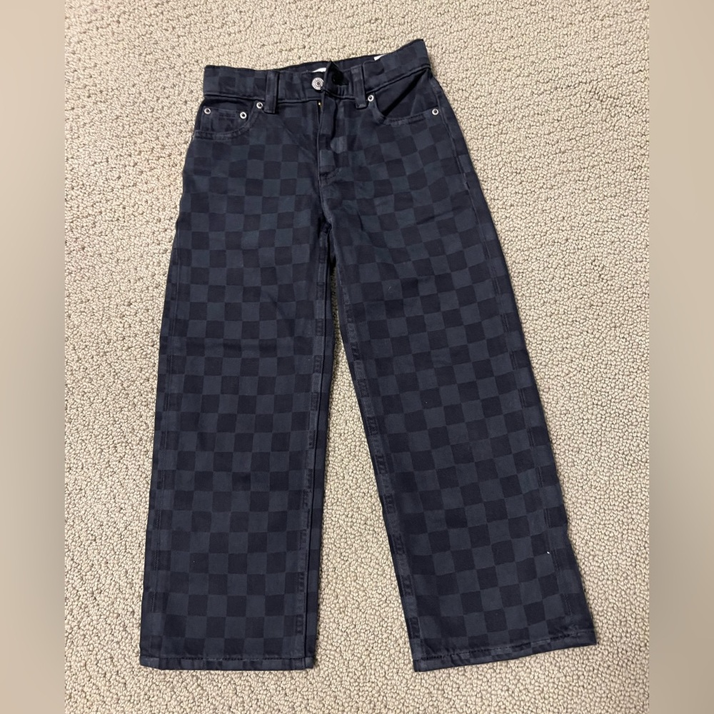 PACSUN Girls Size 6 Checkered Denim Jeans Black Ska Grunge Skate